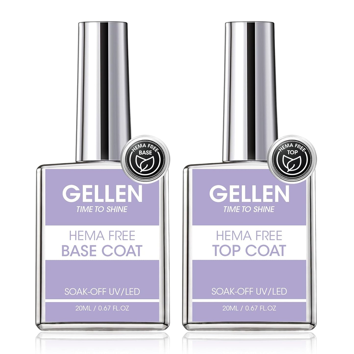 GELLEN 20ml Gel Base and Top Coat, Hema-Free Glossy Top Coat and Base Coat for Gel Nail Polish, No Wipe Soak Off Curing Needed Clear Nail Polish, Easy DIY Manicure Set-BrightBean Baby