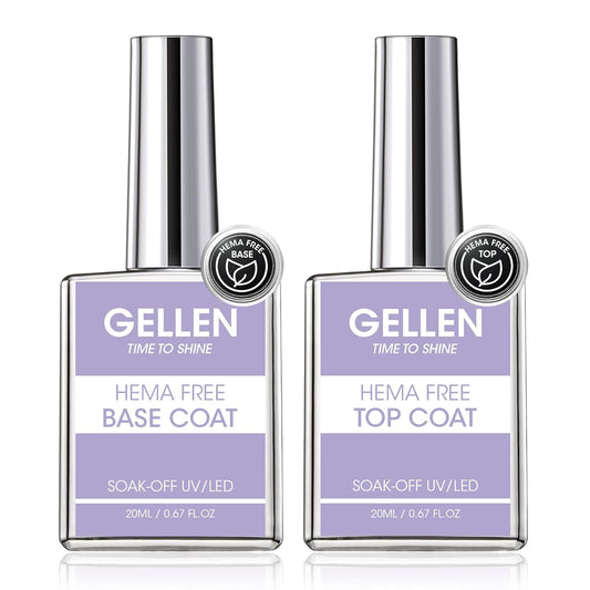 GELLEN 20ml Gel Base and Top Coat, Hema-Free Glossy Top Coat and Base Coat for Gel Nail Polish, No Wipe Soak Off Curing Needed Clear Nail Polish, Easy DIY Manicure Set-BrightBean Baby