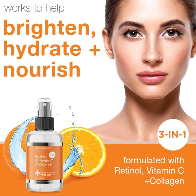 3 in 1 Super-Charged Anti-Aging Face Mist w/Retinol, Vitamin C + Collagen | Hydrates, Refreshes & Brightens for a More Glowing Complexion | 4 fl oz, 120 ml-BrightBean Baby