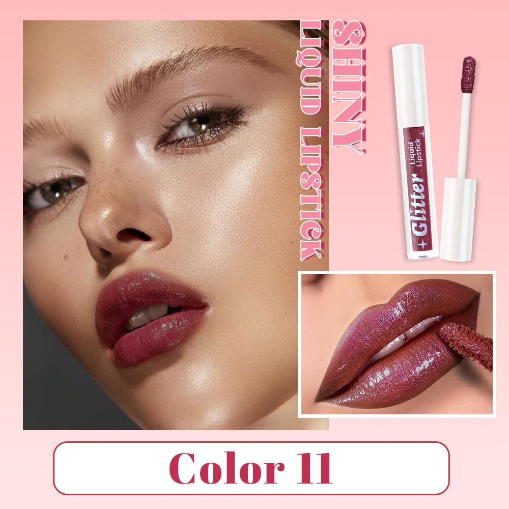 Plum Metallic Lipstick for Women,Lightweight Glitter Sparkling Liquid Lipsticks,Shimmer Lip Gloss Stain Long Lasting Waterproof Smudge Proof Non-Drying 24 Hour Full Coverage Lip Makeup,Vegan-BrightBean Baby