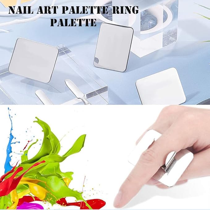 AKOAK 2 Pcs Stainless Steel Square Palette Mini Ring Makeup Palette Nail Blur Painting Tools DIY Nail Art can be Used for Eye Shadow Eyelash Pigment Mix-BrightBean Baby