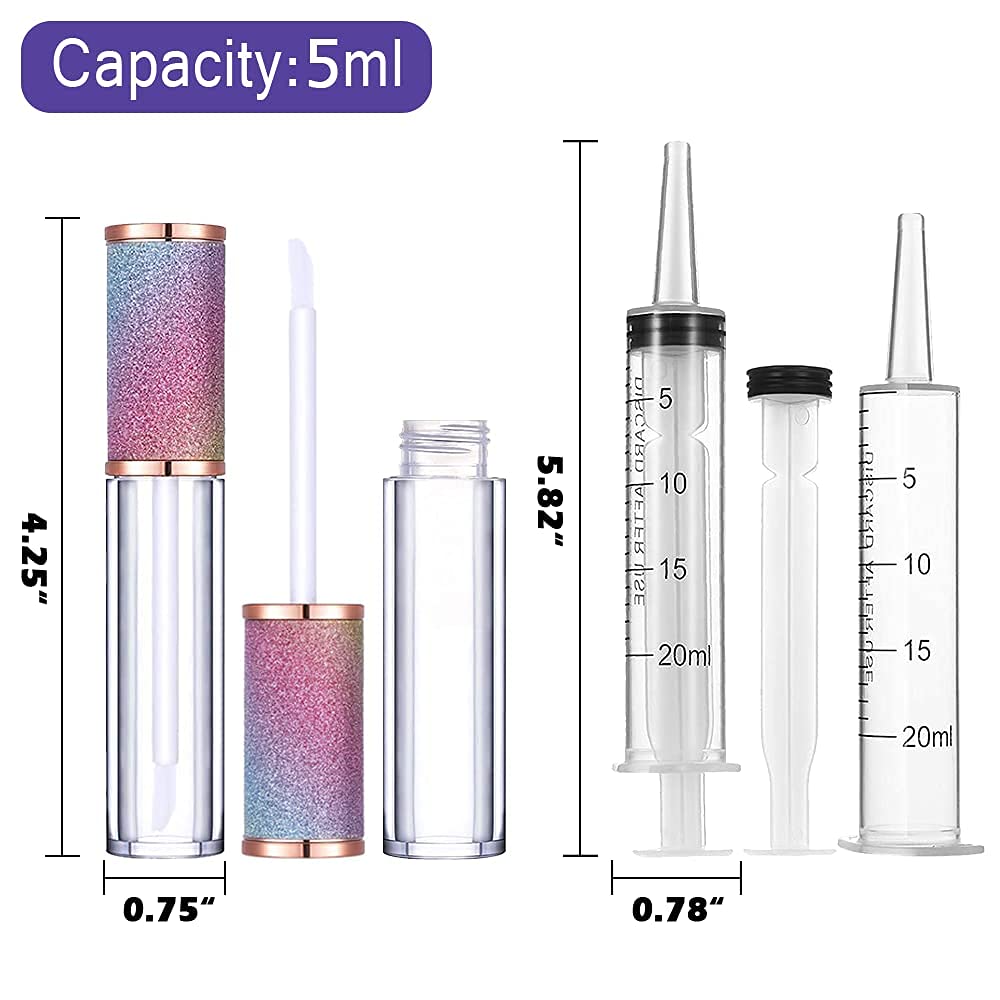 AMORIX 72 Pack 5ml Rainbow Lip Gloss Tubes with Wand 5ml Lip Gloss Containers Empty Lipgloss Bottles + 4pcs Syringes for DIY Lip Gloss Balm-BrightBean Baby