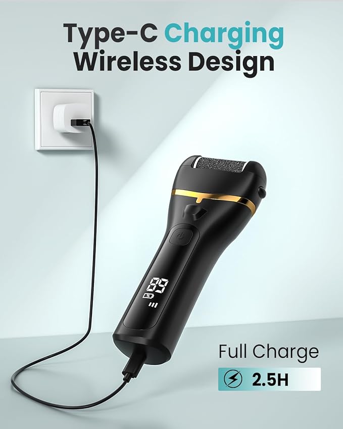 Electric Foot Callus Remover with 10000 RPM Motor and 3-Speed Settings, Foot File Kit with LED Light and Display for Women’s Home Pedicure, Waterproof Foot Grinder with Type-C Charging-BrightBean Baby