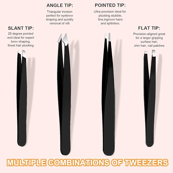 Yougai 9 Pcs Tweezers and Nail Clippers Kit for Facial Hair Women with Travel Case, Professional Stainless Steel Eyebrow Tweezers Kit Great Precision Tweezers for Daily Beauty Tool-BrightBean Baby