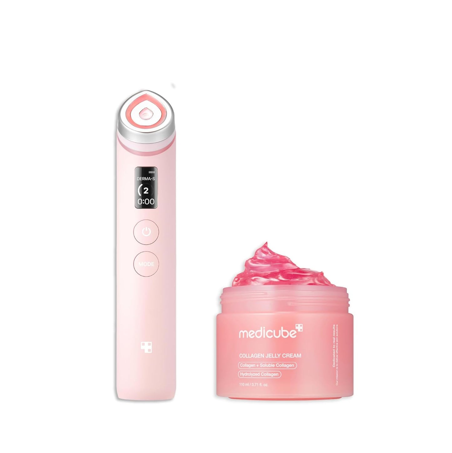 medicube Pink Skincare Set for Glass Glow Skin: Age-R Booster Pro Pink | 6-in-1 Real Glass Glow Beauty Massager and Collagen Jelly Cream- Niacinamide & Freeze-Dried Hydrolyzed Collagen 110ml-BrightBean Baby