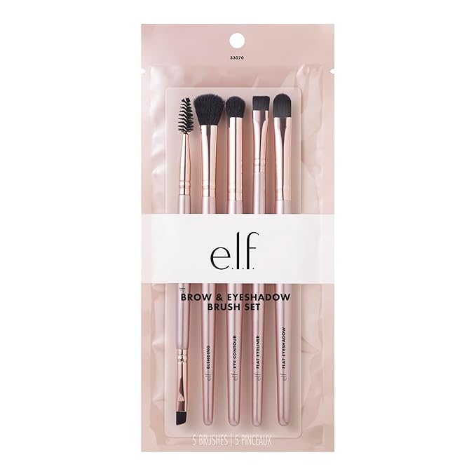 e.l.f. Ultimate Eyes 5 Piece Brush Collection, Makeup Brushes For Eyeliner, Eyeshadow, Brows & more, Vegan & Cruelty-Free-BrightBean Baby