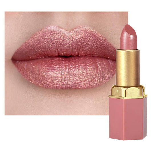 Nude Metallic Lipstick Lip Gloss for Women,Lightweight Shimmer Frosted Long Lasting Lipstick,Glitter Lip Stain Waterproof Smudge Proof 24 Hour Full Coverage Lip Makeup,Vegan-BrightBean Baby
