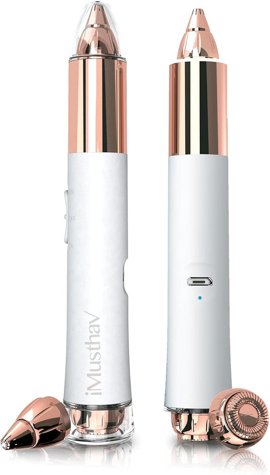 2-in-1 Portable Rechargeable Painless Eyebrow Trimmer & Facial Hair Remover, removes Eyebrow, face, Lips and Body Hair for Women. 18K Gold Plated Hypoallergenic Heads, 360° LED Light for Hair Remover-BrightBean Baby