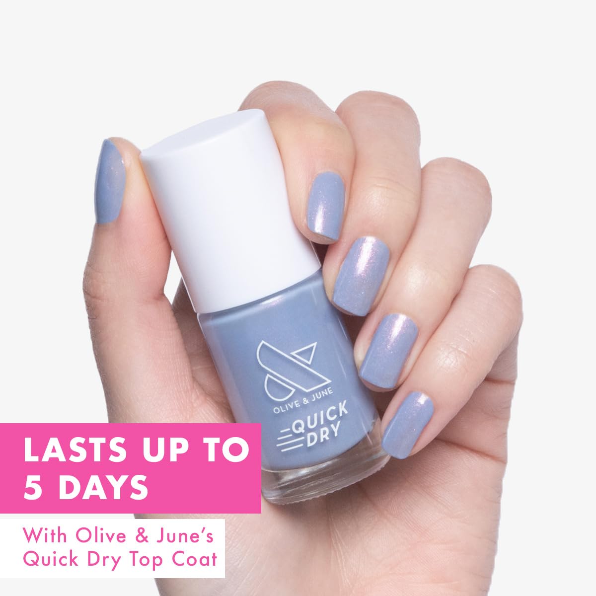 Olive & June Quick Dry Nail Polish | Instant, Fast-Drying, Smudgeproof Color | 15-free, Vegan, Cruelty-Free Formula | Lasts up to 5 Days | Salon-Quality Manicure at Home | Charming Periwinkle Shimmer-BrightBean Baby