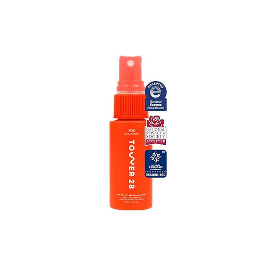 Tower 28 SOS Daily Rescue Facial Spray for Sensitive Skin, Hypochlorous Acid Spray Helps Visibly Reduce the Appearance of Redness and Breakouts, Travel Size Toner for Face, 1 FL Oz-BrightBean Baby