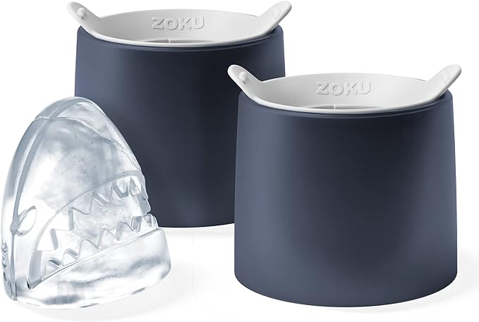 ZOKU Set of 2 Silicone Ice Molds, Shark - Large Shark Ice Cube Molds for Craft Cocktails, Keep Drinks Colder Longer with Less Dilution, Easy-Release, BPA-Free