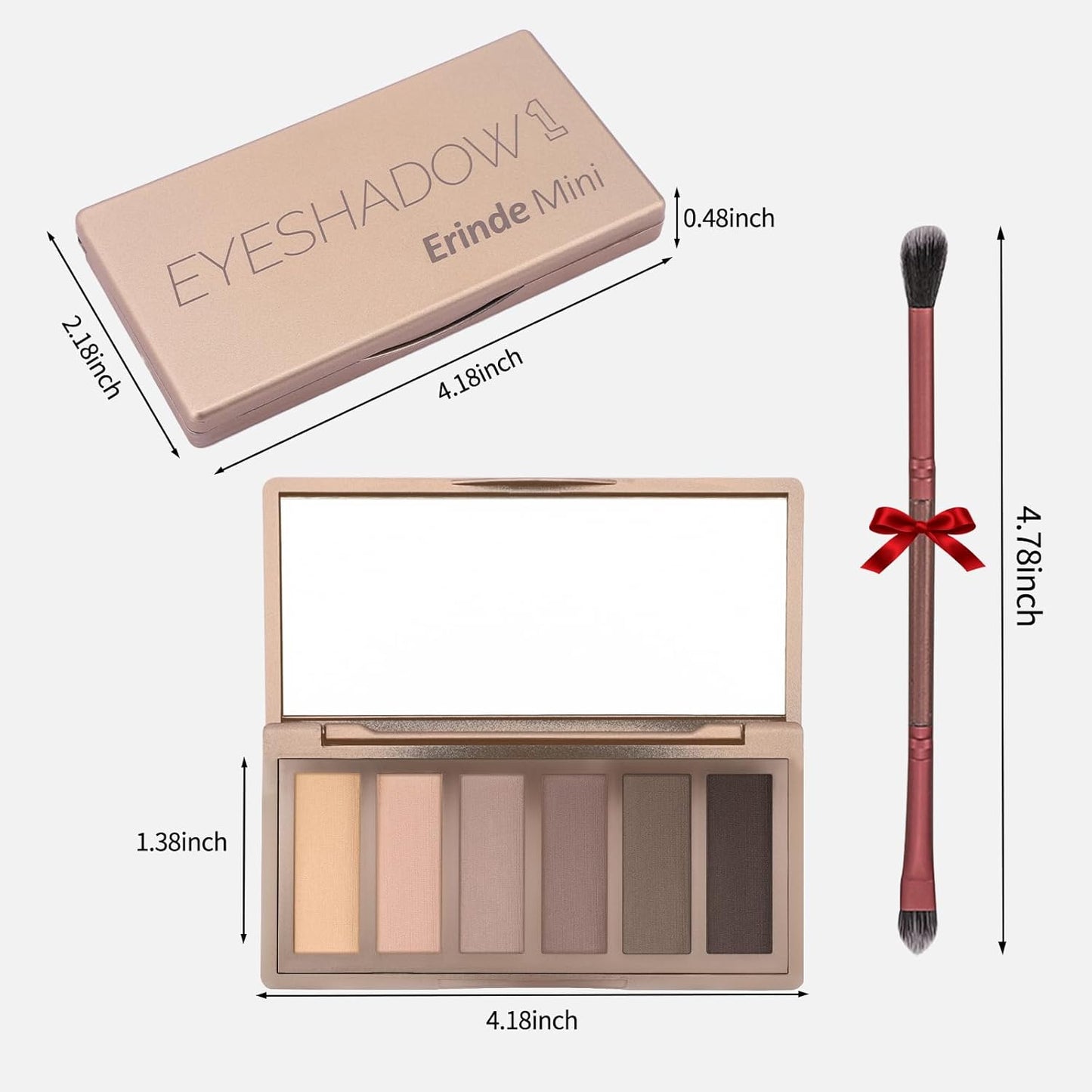 Erinde Mini Eyeshadow Palette - 6 Matte Nude Eye Shadows, Taupe & Brown Eye Shadows Powder for Eye, Contour, or Brows, Ultra-Blendable Cool-Tone Neutral, Long-lasting Travel Makeup Palette with Mirror-BrightBean Baby