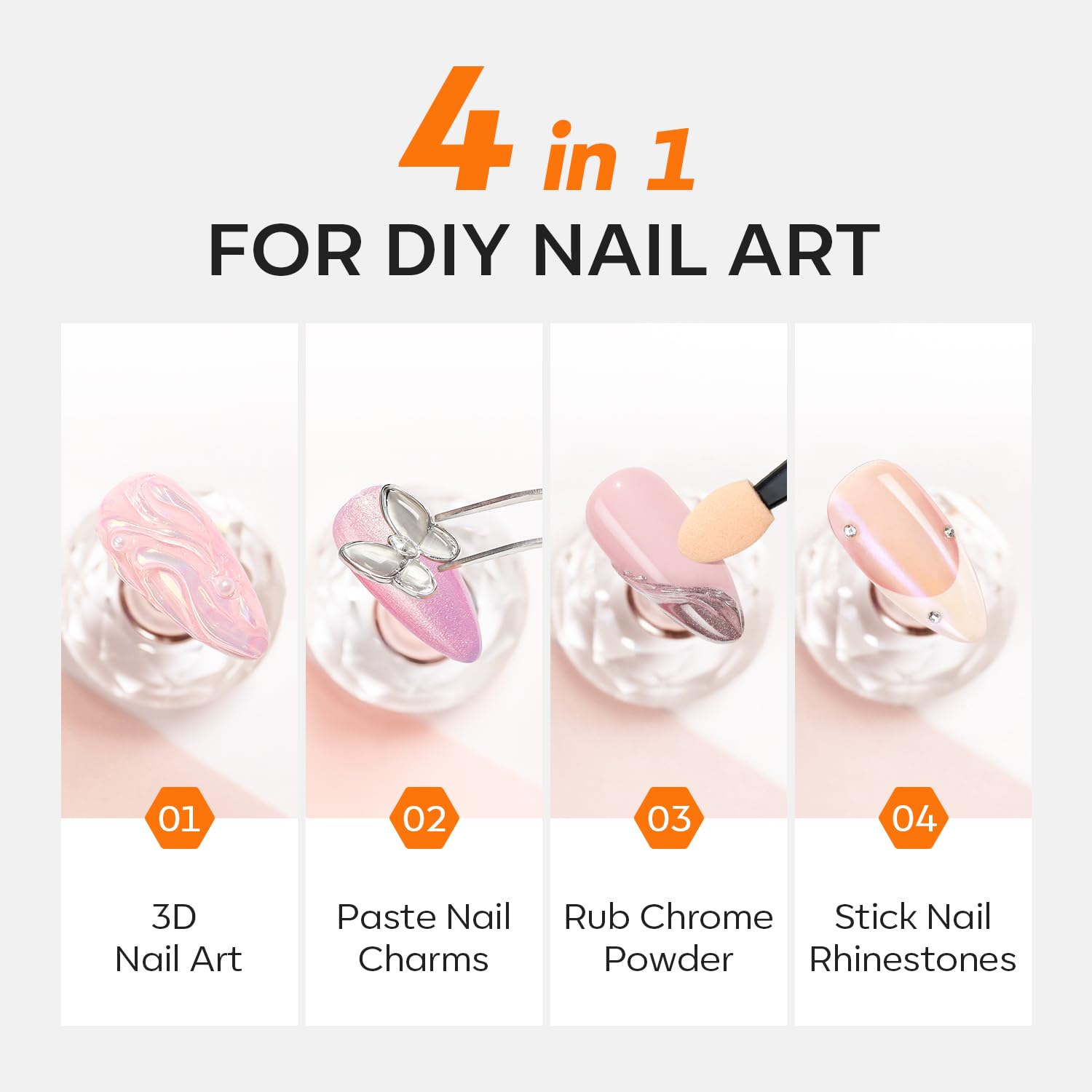 Modelones 3D Gel Nail Art, Sculpting Gel Glue for Molding, Drawing, Charms & Gems Glue, Nail Stuff for Chrome Powder and Rhinestone Design No Wipe, U V Light Cured Salon & DIY Use-BrightBean Baby