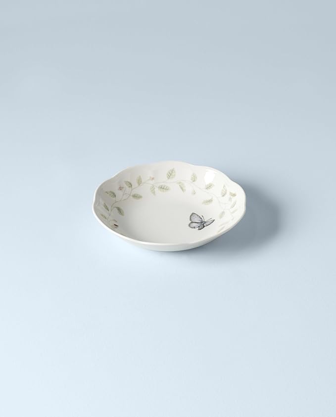 Lenox Pasta Bowl, 20oz Butterfly Meadow Pasta Bowl 1-Piece, Service For 1, Porcelain, White Serving Bowls, Wide, Shallow, Lenox Butterfly Meadow Collection, Dishwasher & Microwave Safe (White 1-Piece)
