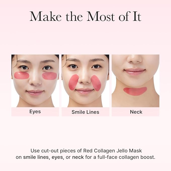 Red Collagen Jello Mask, Plump & Hydrating x 4ea, Overnight Hydrogel Mask for Dry, Mature Skin, Packed with Collagen, 5 Peptides, 2% Niacinamide-BrightBean Baby