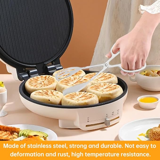 2 Pack Serving Tongs, Buffet Tongs for Kitchen Cooking, 10 Inch Stainless Steel Food Serving Tongs Bread Tongs with Scissor Handles for Salad, Cooking, Catering, Buffet(Silver)