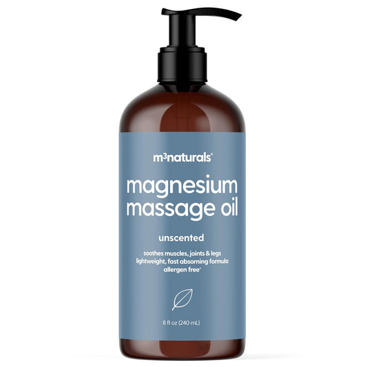 Unscented Magnesium Massage Oil for Sore Muscles, Feet, Joints and Leg Cramps, Helps with Sleeping and Post-Workout Recovery, Fragrance Free Formula for Sensitive Skin, 8 fl oz by M3 Naturals-BrightBean Baby