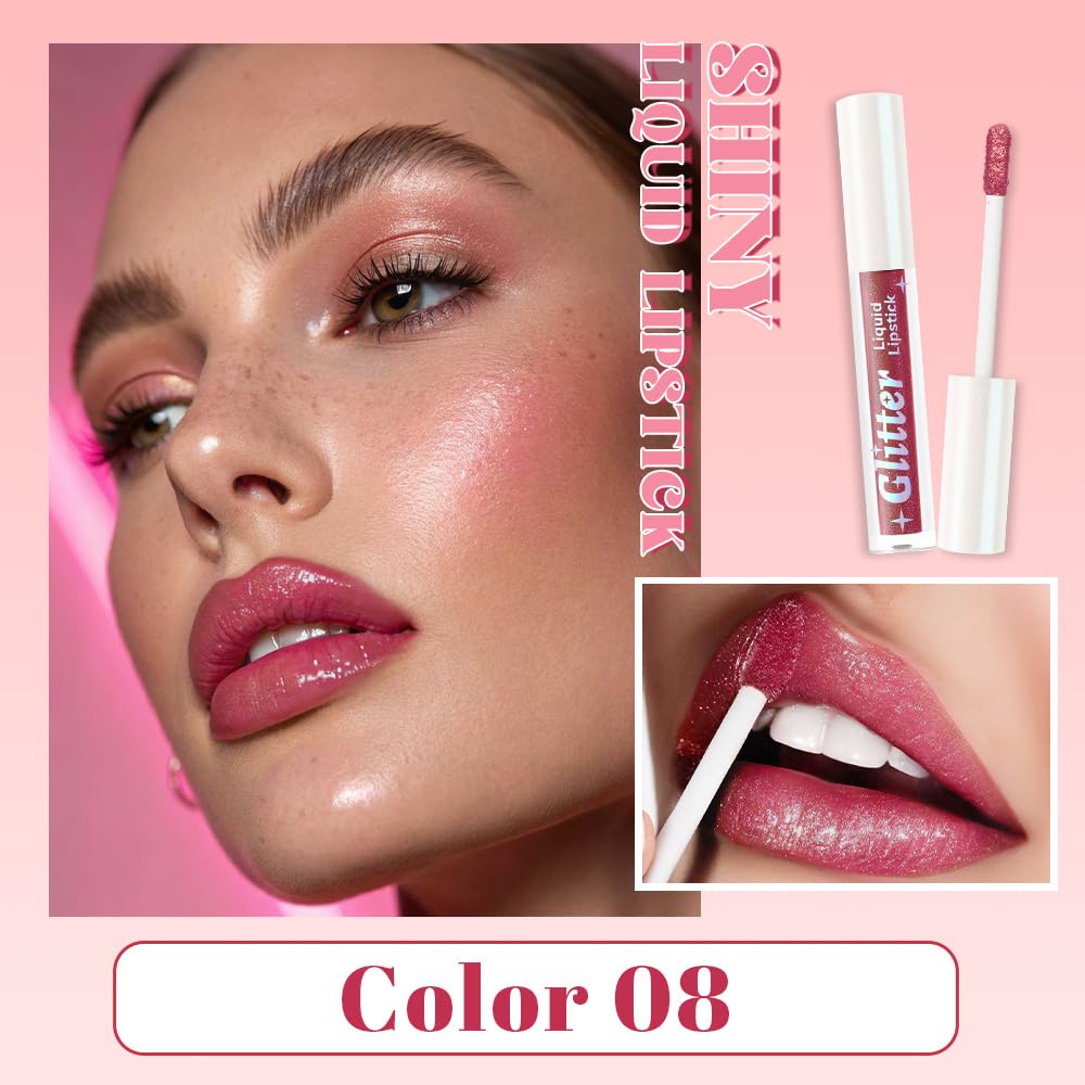 Red Brown Metallic Lipstick for Women,Lightweight Glitter Sparkling Liquid Lipsticks,Shimmer Lip Gloss Stain Long Lasting Waterproof Smudge Proof Non-Drying 24 Hour Full Coverage Lip Makeup,Vegan-BrightBean Baby