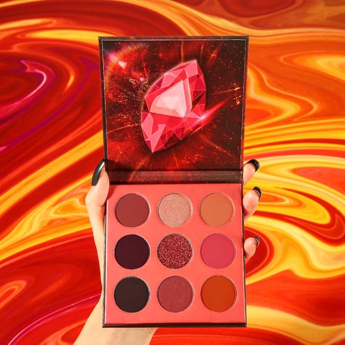 docolor Eyeshadow Palette 9Colors Red Eyeshadow Gemstone Shadow Palettes Highly Pigmented Mattes Shimmers Smokey Glitter Cream Colorful Powder Blendable Long Lasting Waterproof Makeup Palette-BrightBean Baby