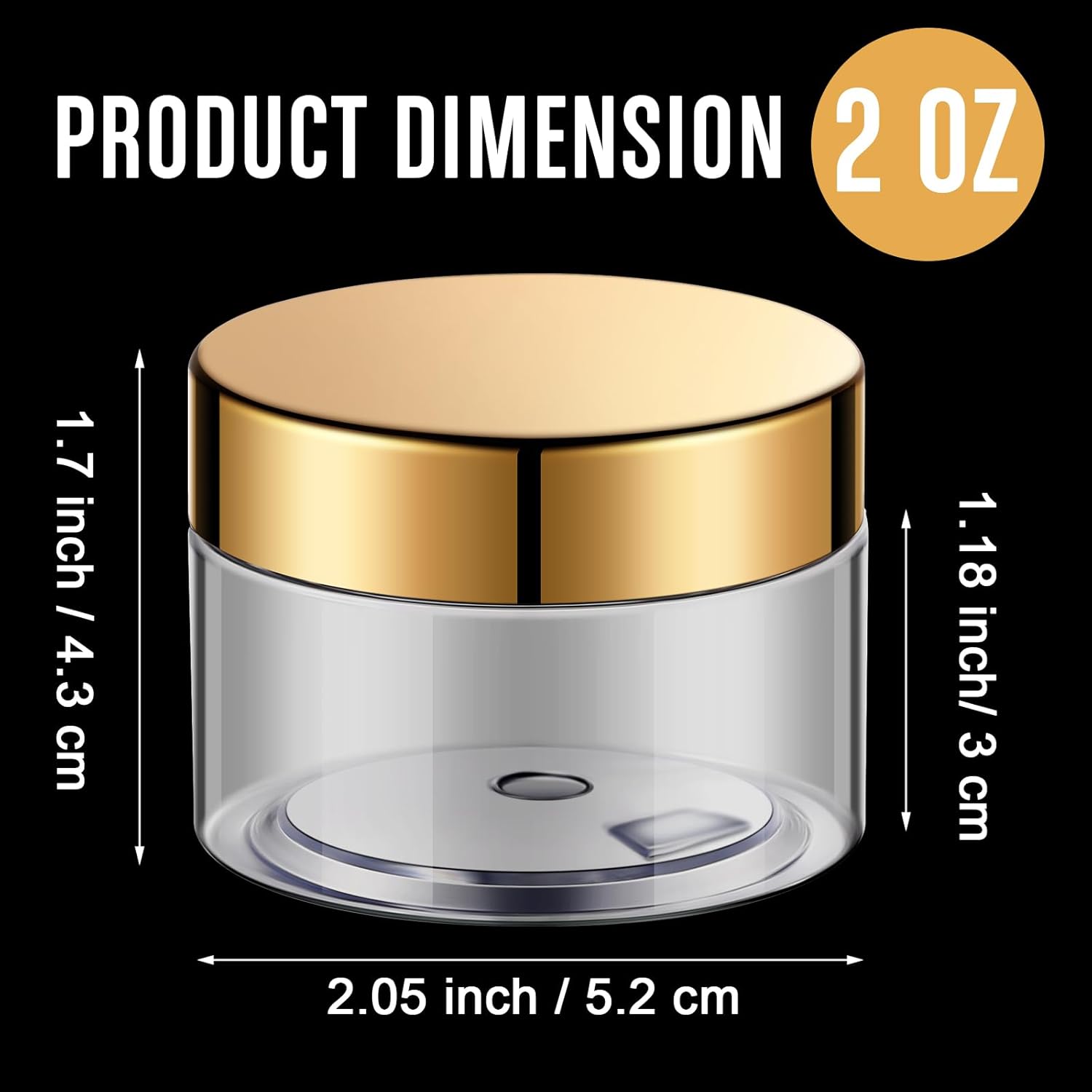 SATINIOR 100 Pcs Plastic Jars with Lids Small Containers Lids Wide Mouth Small Plastic Containers for Lotion Cream Rhinestones Body Butters Travel Storage(2 oz,Gold)-BrightBean Baby