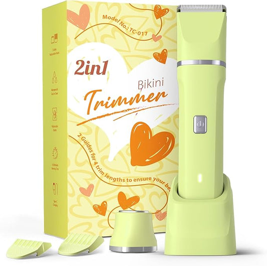 Womens Razors for Shaving - Wet/Dry 2-in-1 Beauty Dermave Bikini Shaver with Body&Facial Hair Heads, Cordless IPX7 Waterproof Trimmer for Pubic Hair&Sensitive Skin, Tiktok Trend Items (Yellow)-BrightBean Baby