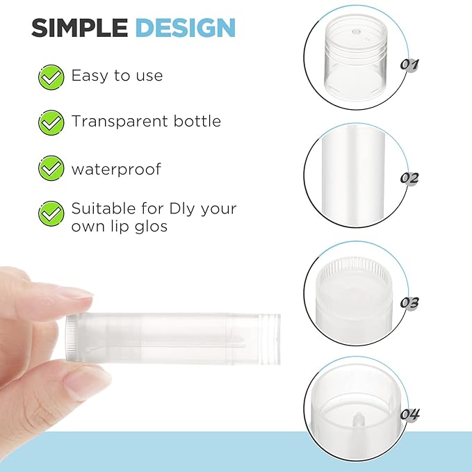 50 Pcs Lip Balm Containers Tubes Empty 3/16 oz Clear Lip Tubes and Shrink Wrap, Lip Gloss Tubes Lip Balm Containers with White Caps Twist Tubes for making Gifts, Travel-BrightBean Baby