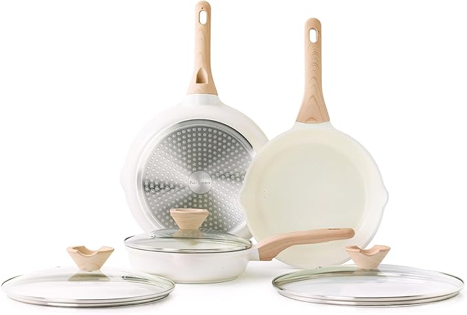 Kordisen Ceramic Nonstick Frying Pan Set with Lid 3 Piece - 8, 9.5, 11 Inch Non Toxic