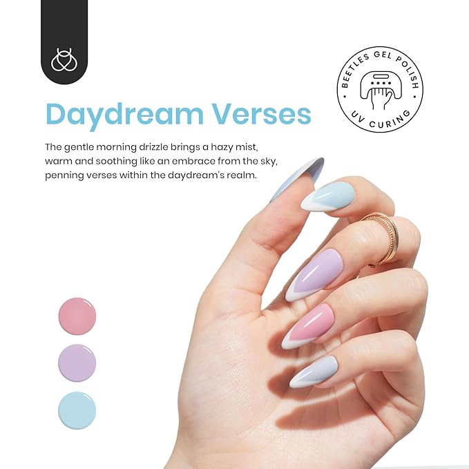 beetles Gel Polish Nail Set 6 Colors Ultimate Morandi Nude Pink White Blue Pastel Gel Nail Polish 6 Colors Daydream Verses Collection Soak Off Uv Diy Manicure Kit New Nail Trend for Women Girls-BrightBean Baby