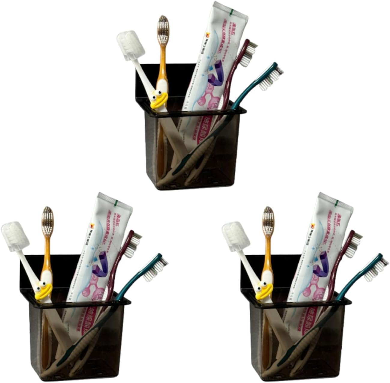 3 Pack Modern Black Metal Clear Plastic Toothbrush Holders,Toothpaste Holder Set - Kids & Adults with Wall-Mounted Metal Bathroom Organizer Set for Bathroom-BrightBean Baby