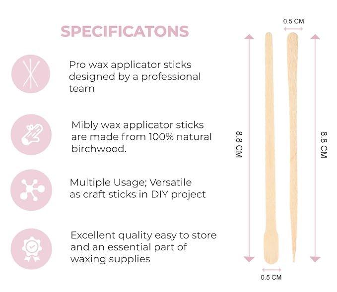 Mibly 1000 Pcs Wooden Wax Sticks - Eyebrow, Lip, Nose Small Waxing Applicator Sticks for Hair Removal and Smooth Skin - Spa and Home Usage-BrightBean Baby