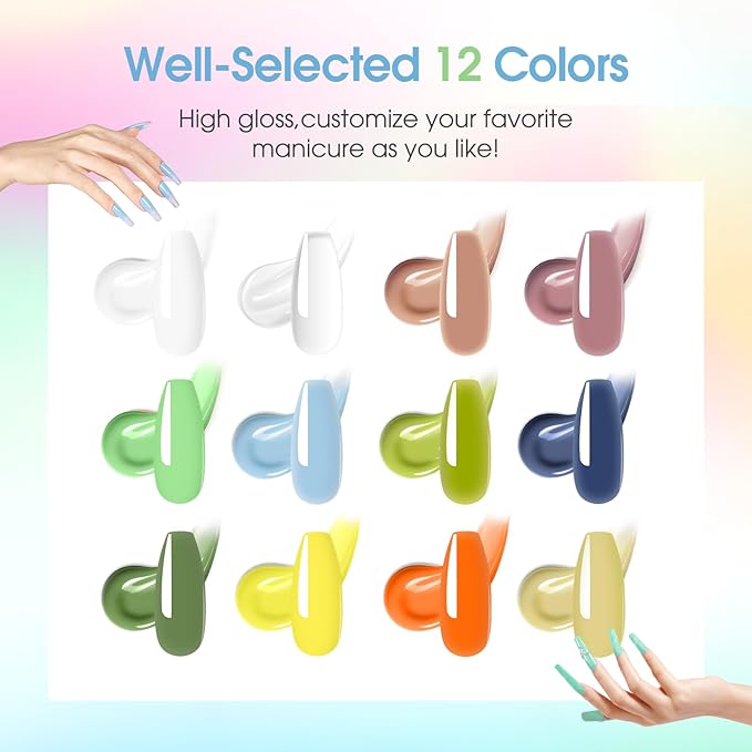 ROSALIND 12PCS Poly Nail Gel Kit with Mini Nail Lamp Nude Brown Cherry Pink Poly Extension Gel Kits-BrightBean Baby