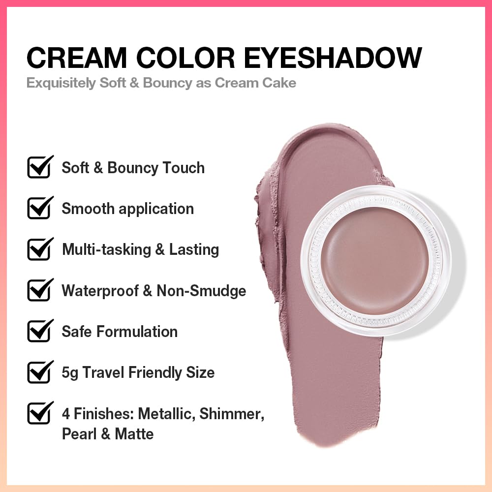 Single Cream Putty Matte Eyeshadow Palette Makeup, Natural Single Mini Instant Holographic Eyeshadow For Older Women, Sombras Crema Para Ojos, Talc, Paraben & Cruelty Free, 23-BrightBean Baby