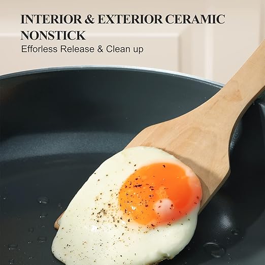 PRICUSIS Nonstick Ceramic Frying Pan, Skillet with Stay Cool Handle,Egg & Omelet & Chef's Pan, Induction Compatible & Oven Safe, Dishwasher Safe, PTFE PFAS & PFOA Free (8+10 Inch)
