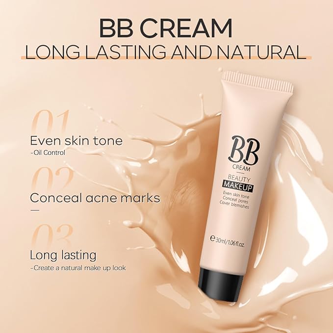 KWOLYKIM 2PCS Hydrating Makeup BB Cream, Tinted Moisturizer Face Makeup BB Cream Foundation Waterproof Concealer Clean Brighten Color Correcting Cream Nude Makeup Long Lasting for All Skin(Tan)-BrightBean Baby