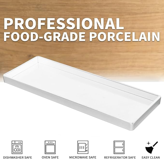 Set of 4 Rectangular Serving Plastic Platters 14 x 6 Inches Versatile Dishes for Entertaining, Perfect for Appetizers, Desserts, Cheese Boards, Charcuterie, and Sushi (White)