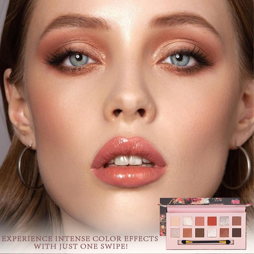 12Colors Eye Shadow Palette With Mirror and Brush,Nude Pink Brown Neutral Natural Eyeshadow Palette,Long Lasting Waterproof Travel Size Makeup Pallete-BrightBean Baby
