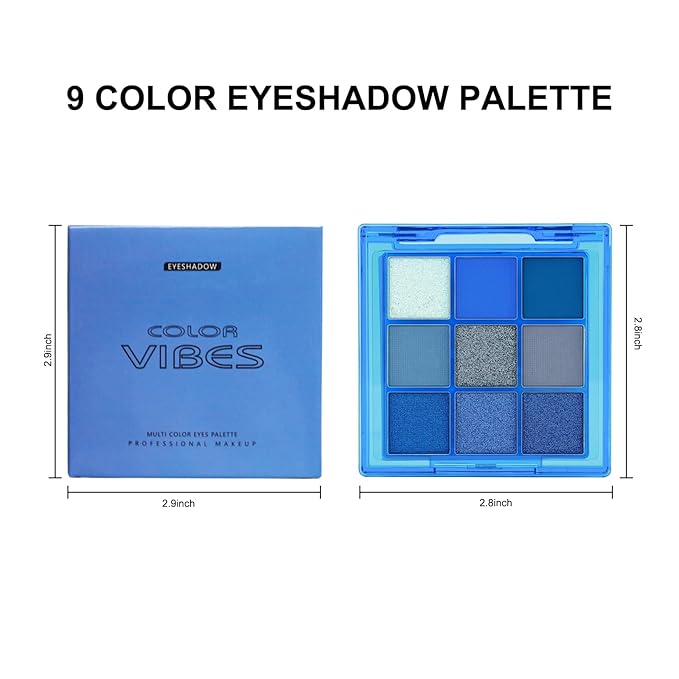 Erinde 9 Colors Dark Light Royal Cobalt Blue Pearl White Glitter Shimmer Eye Shadow Makeup Palette Highly Pigmented Waterproof Matte Glitter Shimmer Daily Party Sparkling Eyeshadow Palett for Girl-BrightBean Baby