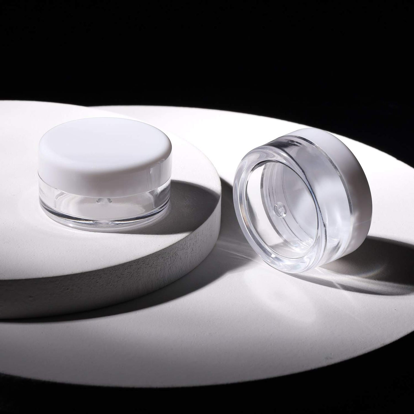 Refillable Cosmetic Sample Jars - 100 Pack 10g (0.35oz) White Small Travel Containers with Lids + 10 Mini Makeup Spatulas - BPA Free-BrightBean Baby