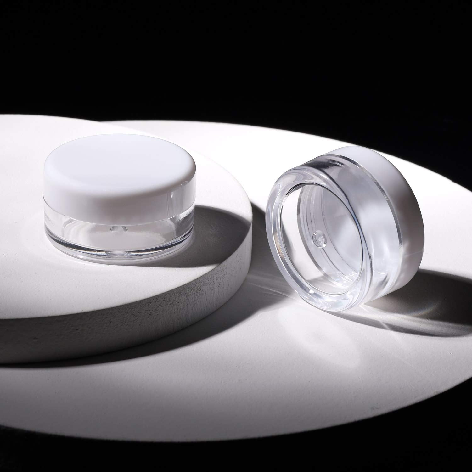 Refillable Cosmetic Sample Jars - 100 Pack 10g (0.35oz) White Small Travel Containers with Lids + 10 Mini Makeup Spatulas - BPA Free-BrightBean Baby