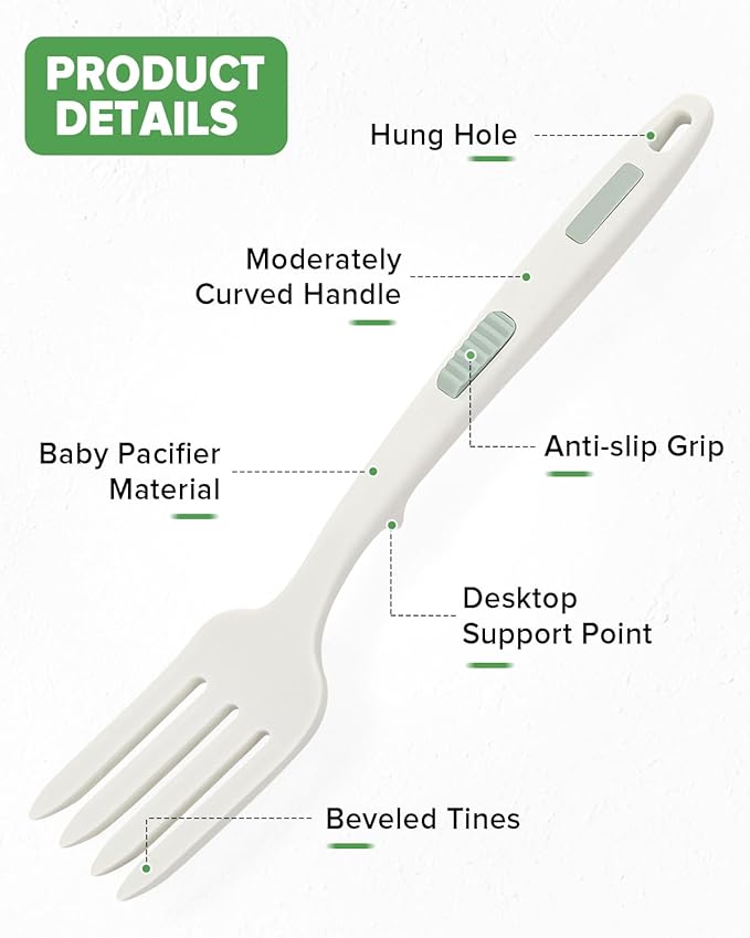 Silicone Flexible Cooking Fork, 11.6 Inch Heat Resistant, Large Non Stick for Mixing, Mashing, Whisking (BW)