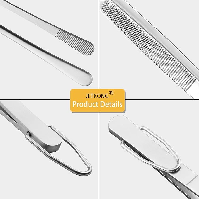 JETKONG 3 Pcs Extra Long Kitchen Tweezers Heavy Duty Stainless Steel Cooking Tweezers (9 12 14 Inch, Silver)