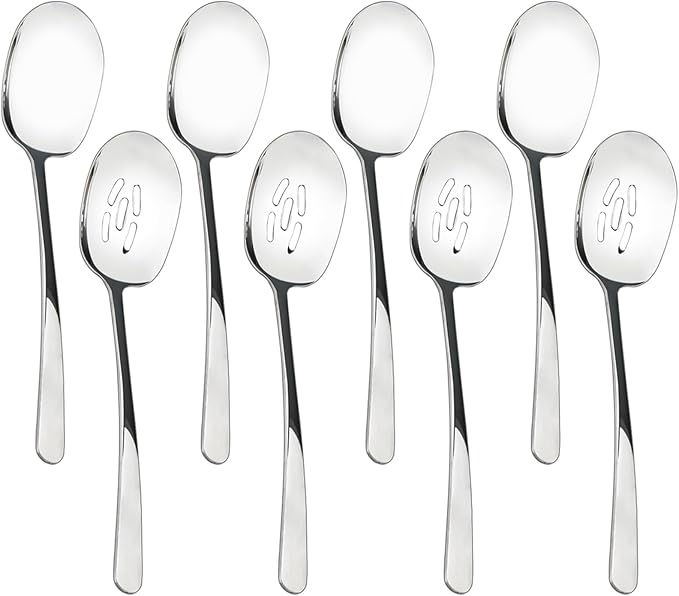 8 Pieces Extra Large Serving Spoons Set, 11 Inch Serving and Slotted Spoon, Stainless Steel Cooking Spoons, Serving Utensils for Kitchen Buffet Parties