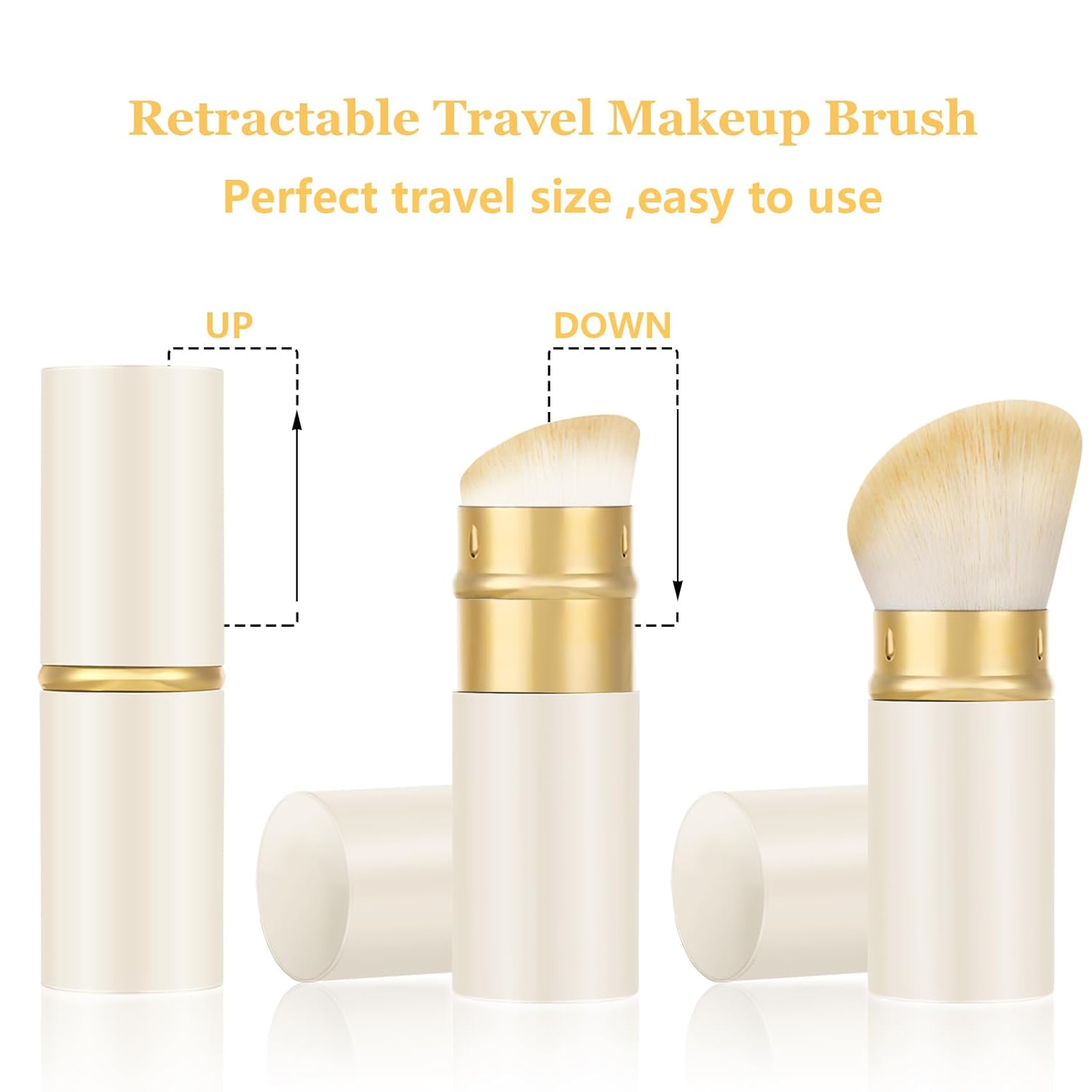 Falliny Retractable Kabuki Makeup Brush, Angled Travel Powder Foundation Blush Brush Makeup Brush for Blush, Sunscreen,Bronzer, Buffing, Concealer,Highlighter, Powder Cosmetics-BrightBean Baby