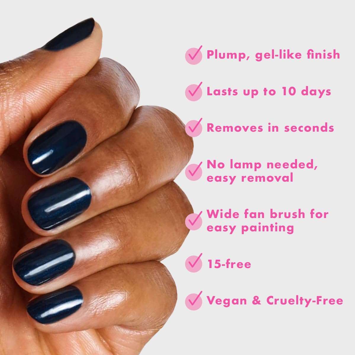 Olive & June Long Lasting Nail Polish | Plump Gel-Like Finish No Lamp Needed | Lasts up to 10 days | Salon-Quality at Home 15-Free Vegan Cruelty-Free Chip-Resistant Shine | HJ Shimmering Midnight Blue-BrightBean Baby