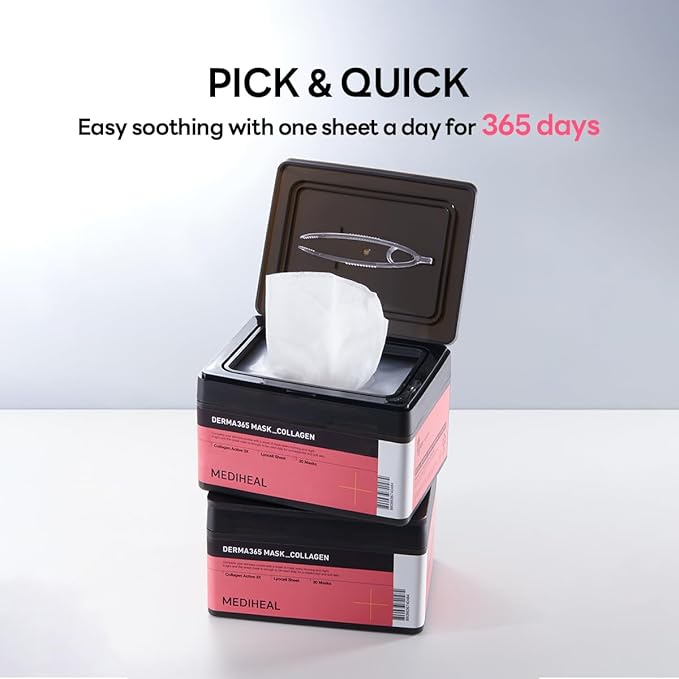 Mediheal Derma 365 Collagen Mask (30 Masks) - Daily Skin Care Mask for Firm Moisturizing to Lift Skin with Collagen Active 3X-BrightBean Baby