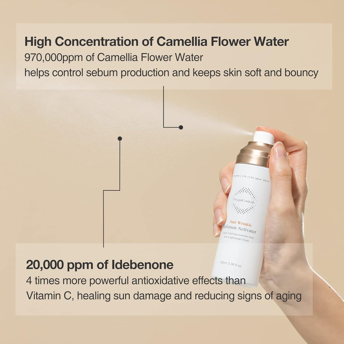 ReGenon Activator – Antioxidant Ampoule Mist with Camellia Flower Water, Oat Seed Extract, Lecithin & Oxygen, Hydrating & Brightening Toner Mist. 3.38 fl.oz (100ml)-BrightBean Baby