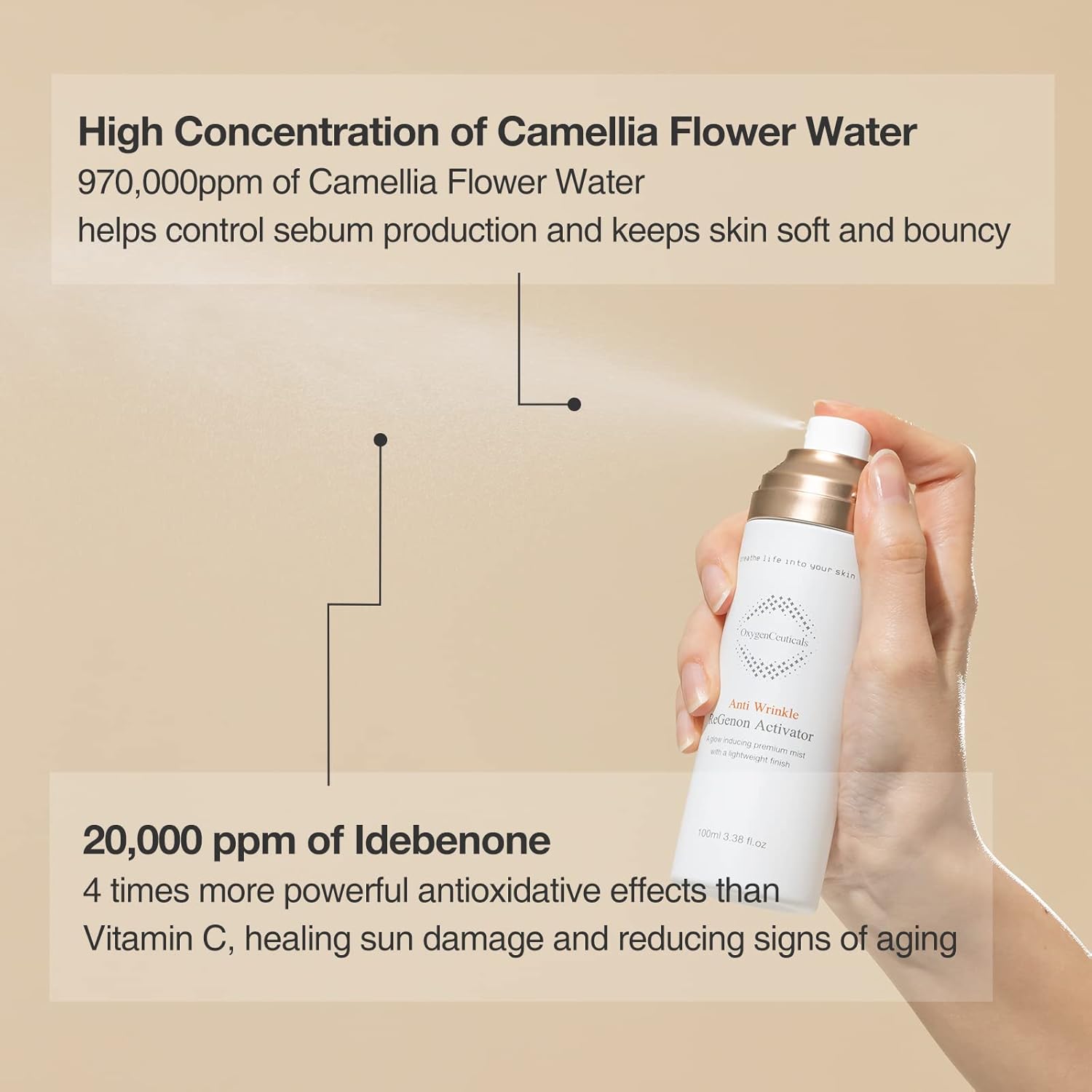ReGenon Activator – Antioxidant Ampoule Mist with Camellia Flower Water, Oat Seed Extract, Lecithin & Oxygen, Hydrating & Brightening Toner Mist. 3.38 fl.oz (100ml)-BrightBean Baby