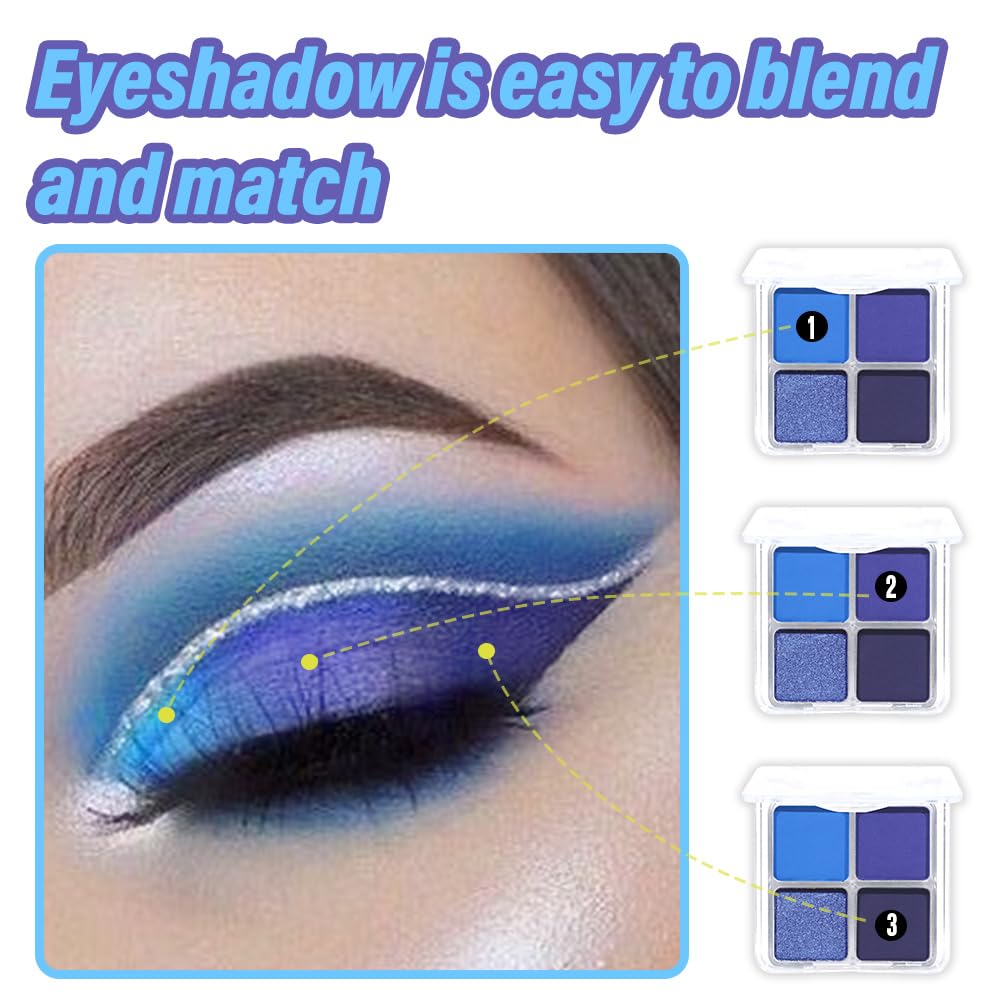 Navy Blue 4Colors Eyeshadow Makeup Palette,Royal Blue Natural Neutral Powde Eye Shadow Palettes for Older Women,Long Lasting Naturing-Looking,Lightweight,Waterproof,Eye Makeup Kit Travel Size,Vegan-BrightBean Baby