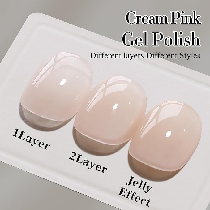 Double Rhythm 0.50 OZ Translucent Gel Polish Same Color Same Bottle Sheer Pastel Neutral Natural Milky 15 ML Jelly UV Nail Art DIY at Home (Beige Nude-A1511)-BrightBean Baby