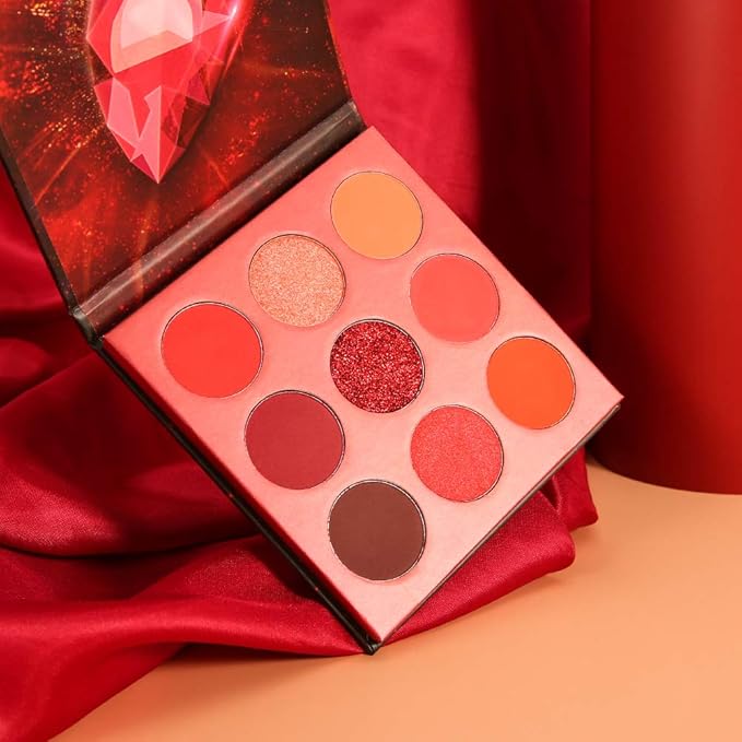 docolor Eyeshadow Palette 9Colors Red Eyeshadow Gemstone Shadow Palettes Highly Pigmented Mattes Shimmers Smokey Glitter Cream Colorful Powder Blendable Long Lasting Waterproof Makeup Palette-BrightBean Baby